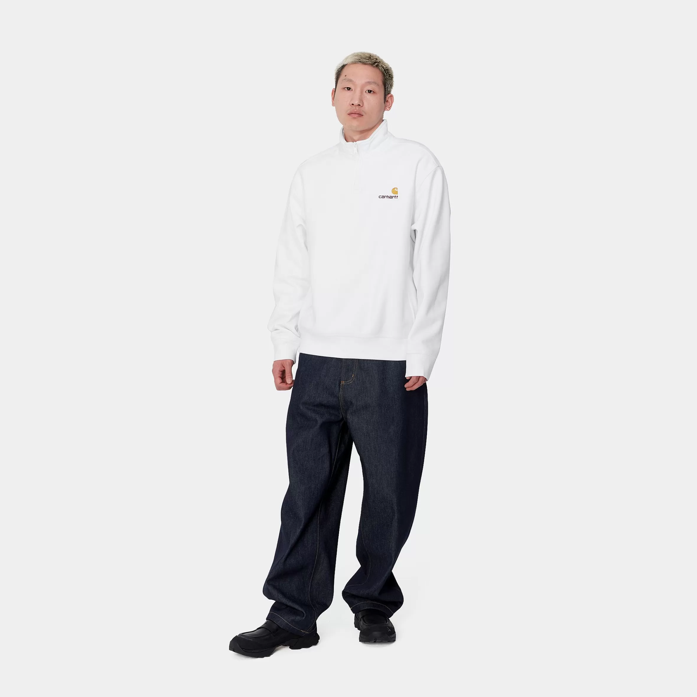 half_zip_american_script_sweatshirt_3-6.webp Sweats | Carhartt WIP Half Zip American Script Sweatshirt White